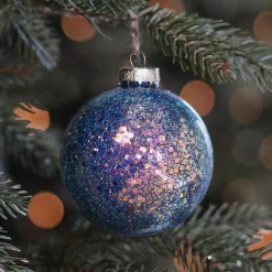 Glass 'Galaxy' Christmas Bauble With Glitters (Inside)