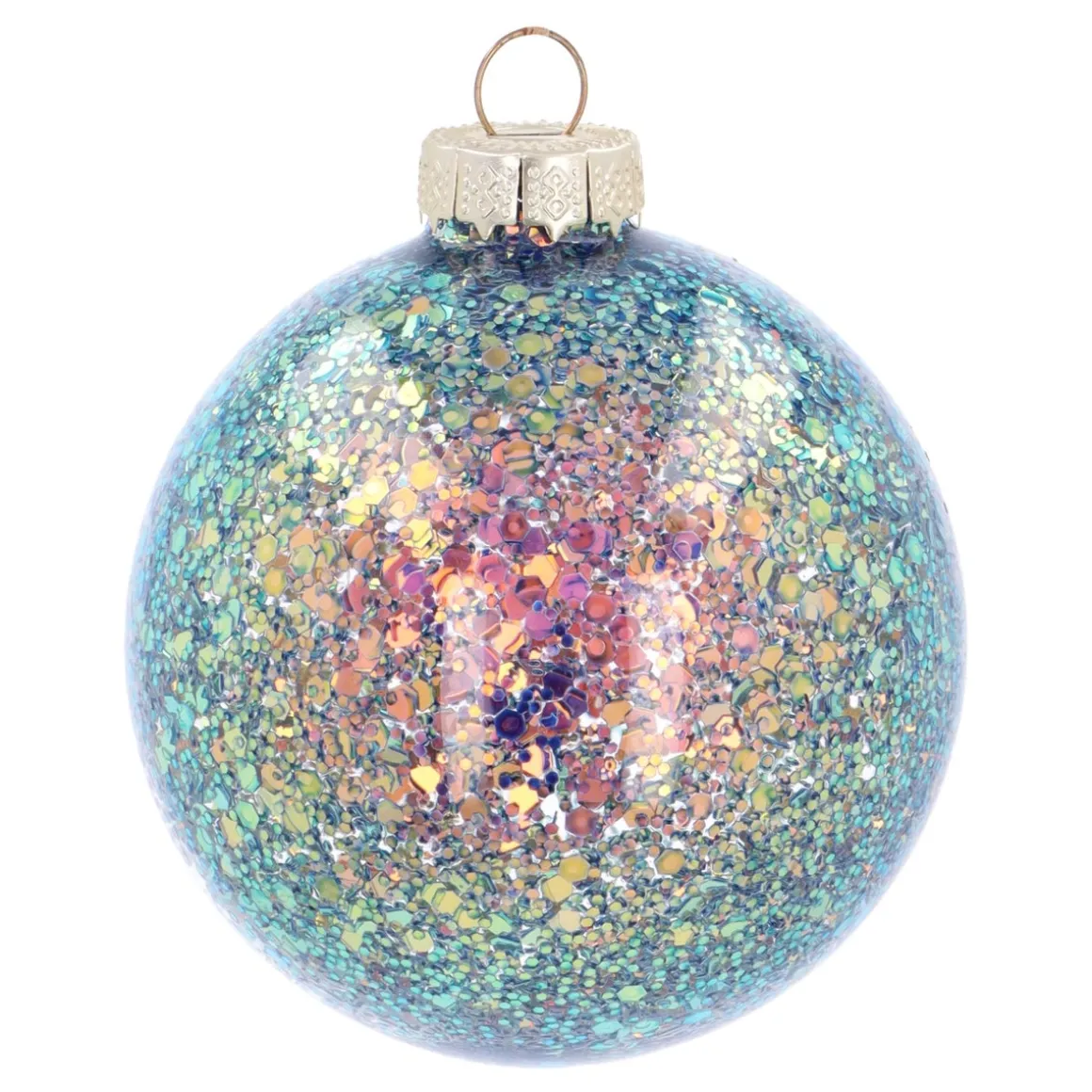 Glass 'Galaxy' Christmas Bauble With Glitters (Inside)