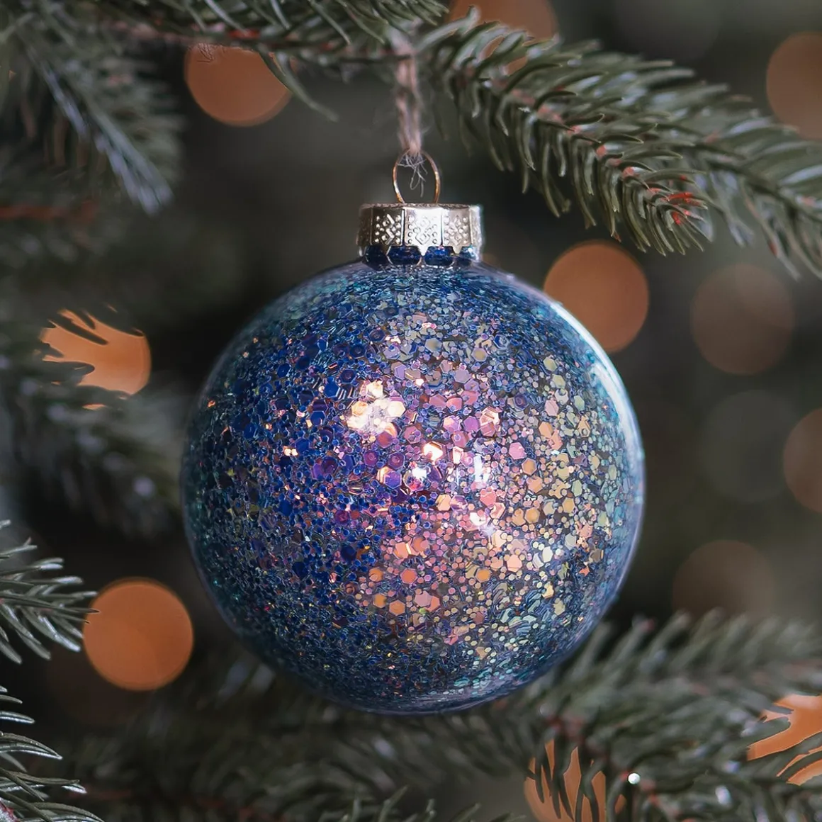 Glass 'Galaxy' Christmas Bauble With Glitters (Inside)