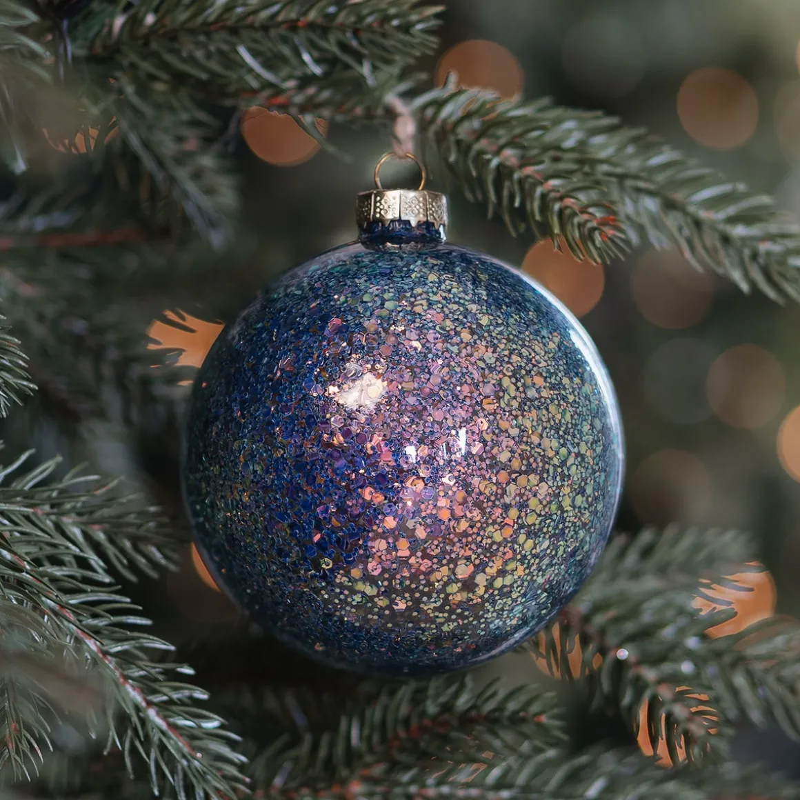 Glass 'Galaxy' Christmas Bauble With Glitters (Inside)