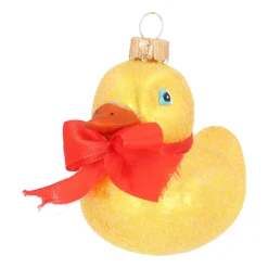 Glass Rubber Duck Ornament With Glitter Details