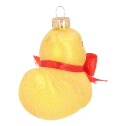 Glass Rubber Duck Ornament With Glitter Details