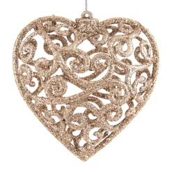 Glitter Christmas Hearts 7,5cm Champagne 4 Pieces
