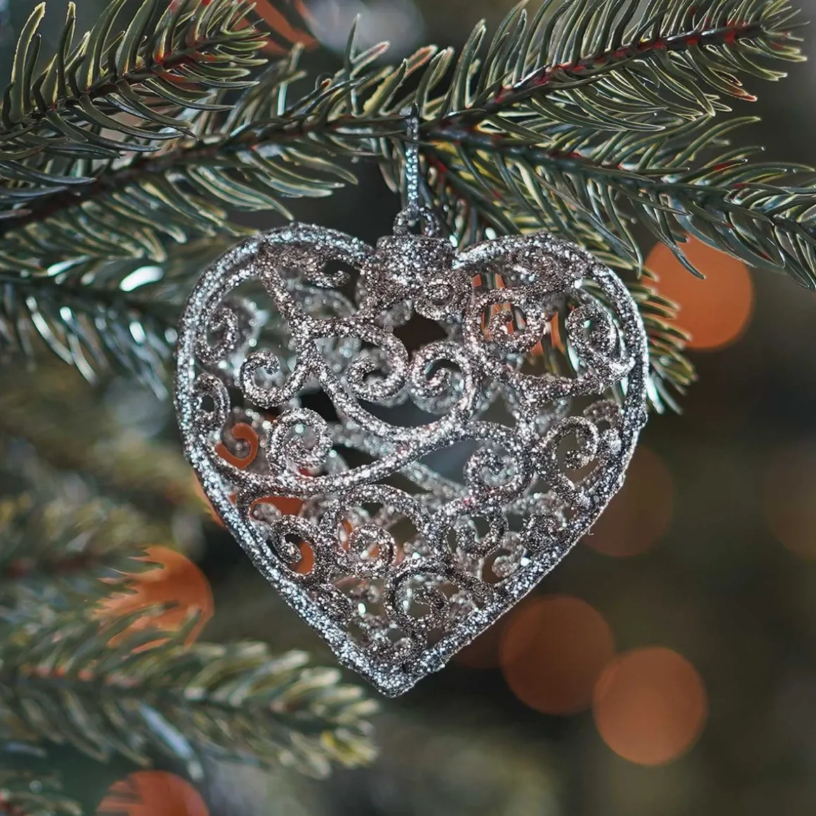Glitter Christmas Hearts 7,5cm Champagne 4 Pieces