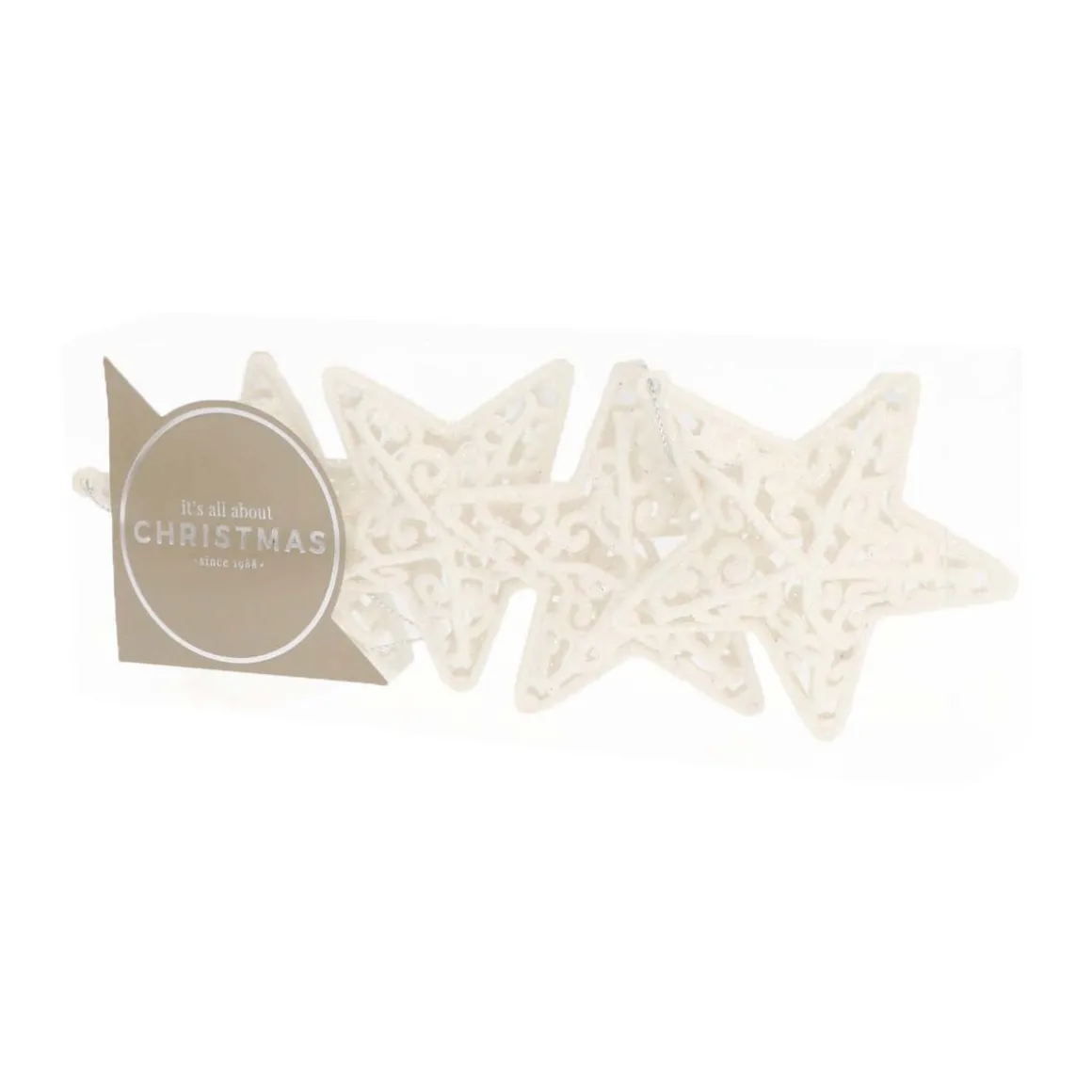 Glitter 3D Christmas Stars 8cm Cream White 4 Pieces