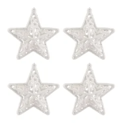 Glitter 3D Christmas Stars 8cm Cream White 4 Pieces