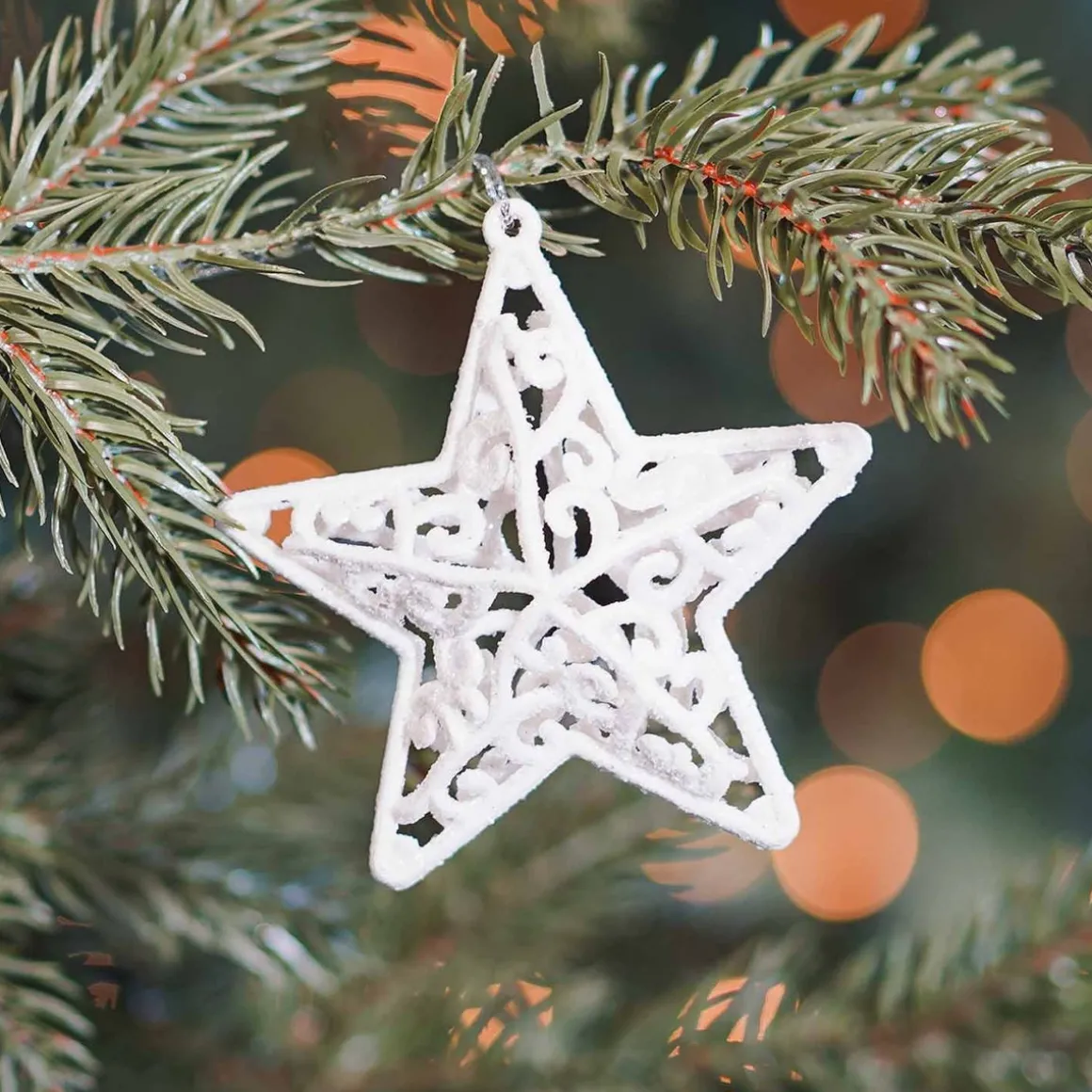 Glitter 3D Christmas Stars 8cm Cream White 4 Pieces