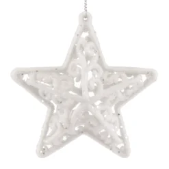Glitter 3D Christmas Stars 8cm Cream White 4 Pieces