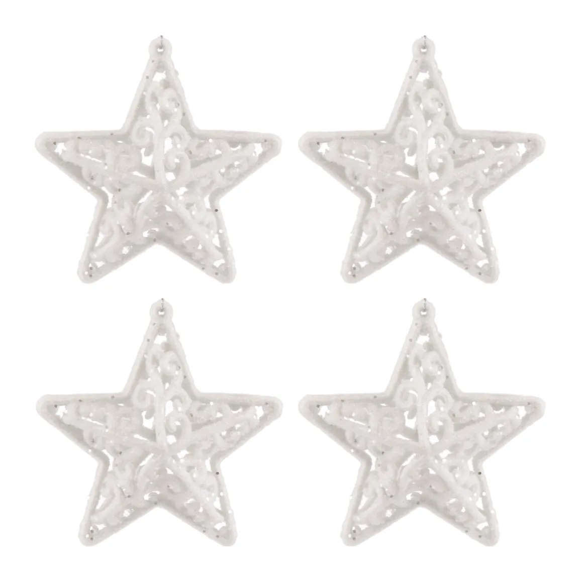 Glitter 3D Christmas Stars 8cm Cream White 4 Pieces