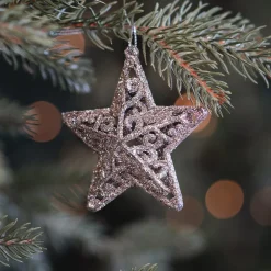 Glitter 3D Christmas Stars 8cm Champagne 4 Pieces
