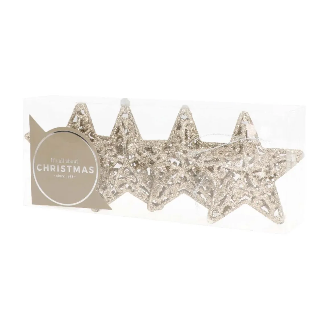 Glitter 3D Christmas Stars 8cm Champagne 4 Pieces