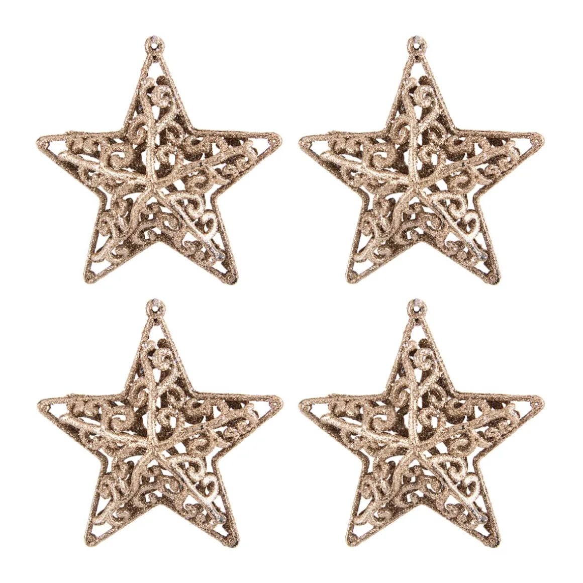 Glitter 3D Christmas Stars 8cm Champagne 4 Pieces