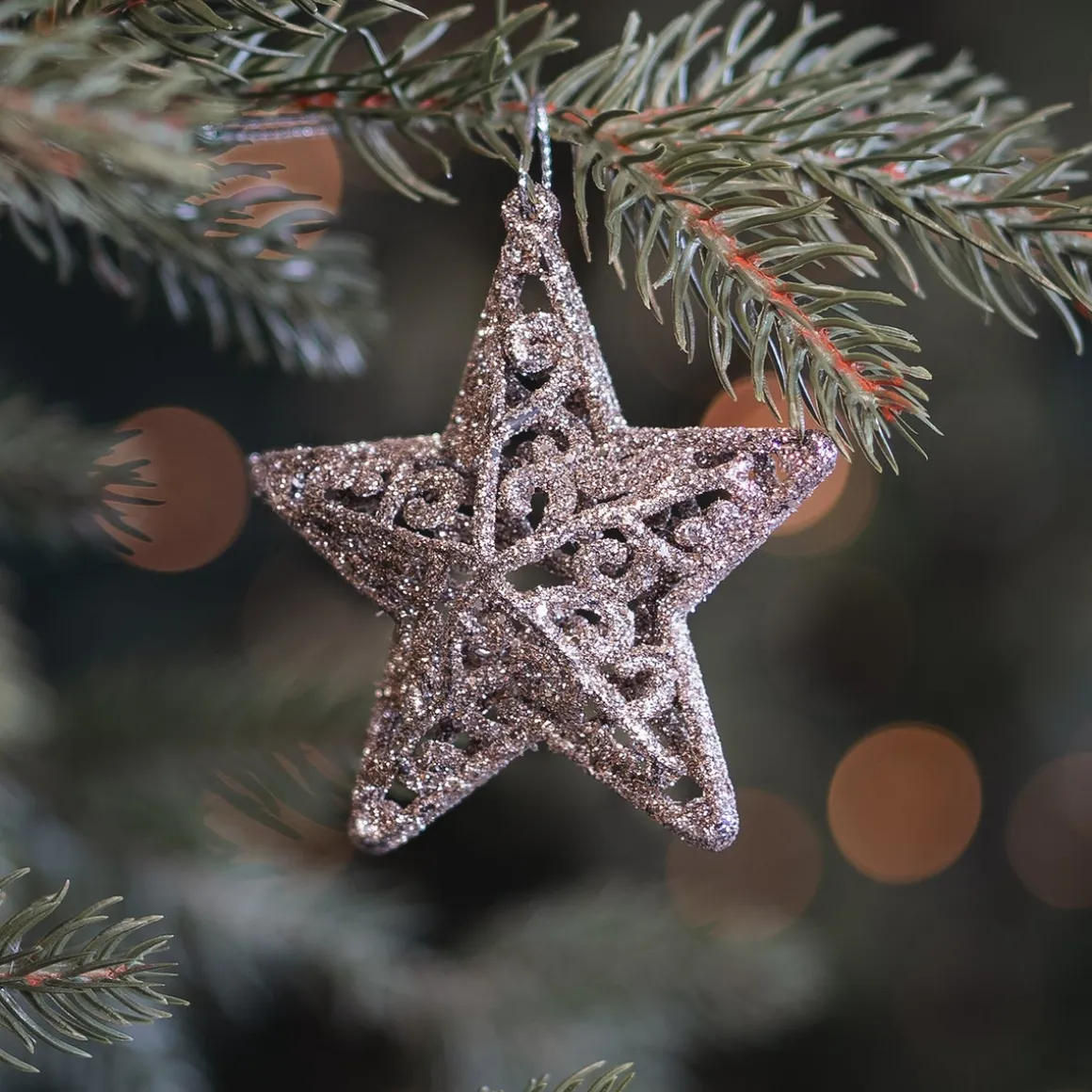 Glitter 3D Christmas Stars 8cm Champagne 4 Pieces