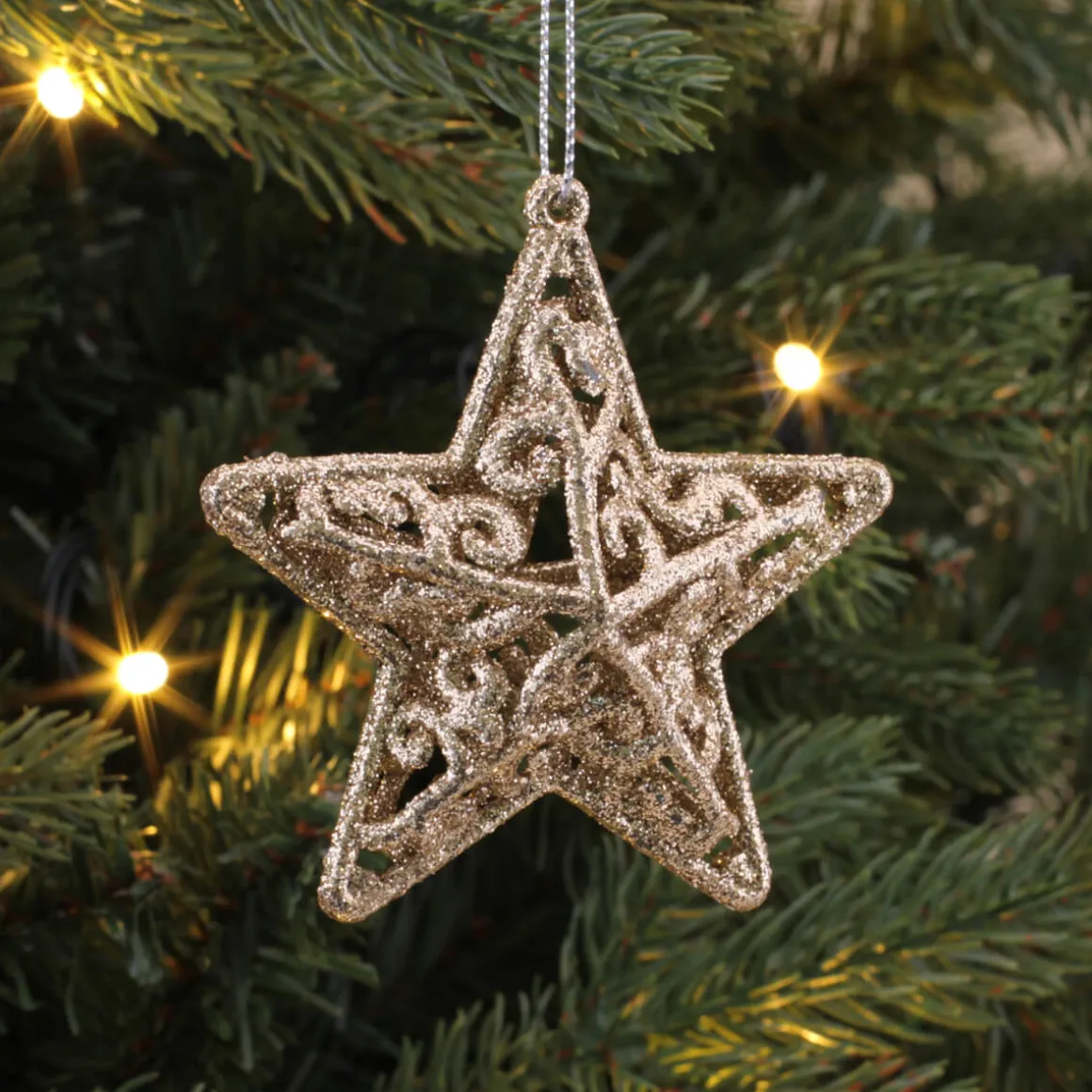 Glitter 3D Christmas Stars 8cm Champagne 4 Pieces
