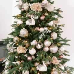 Glitter Garland With Leaves 260cm Silver