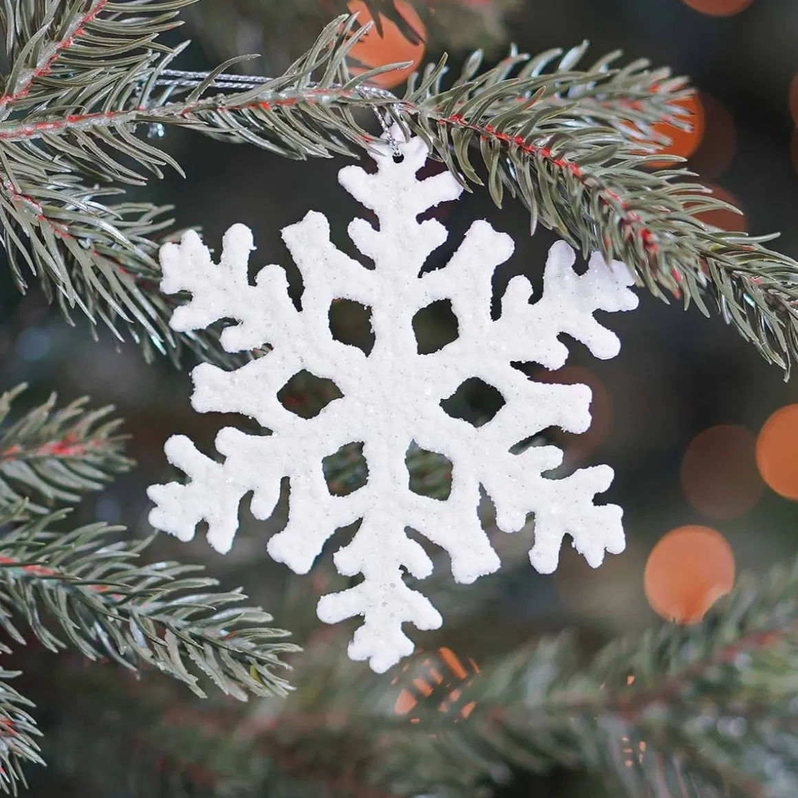 Glitter Snowflakes 10cm Cream White 6 Pieces