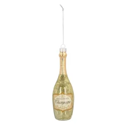 Gold Champagne Bottle Christmas Ornament Glass | 14 Cm