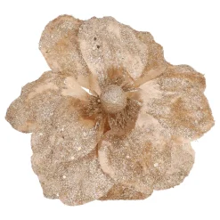 Gold Magnolia Pick Flower With Glitters