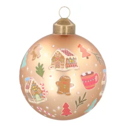 Graphic Christmas Bauble With Print | Glass | Taupe | 8 Cm