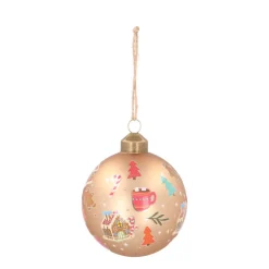 Graphic Christmas Bauble With Print | Glass | Taupe | 8 Cm