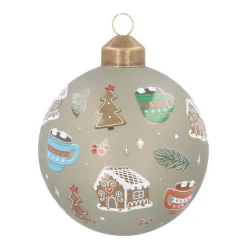 Graphic Christmas Bauble With Print | Glass | Green | 8 Cm