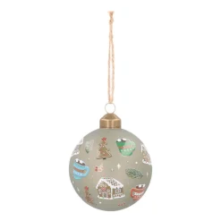 Graphic Christmas Bauble With Print | Glass | Green | 8 Cm