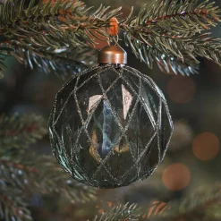 Green Christmas Bauble With Relief And Glitters