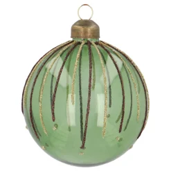 Green Christmas Bauble With Glitter Lines
