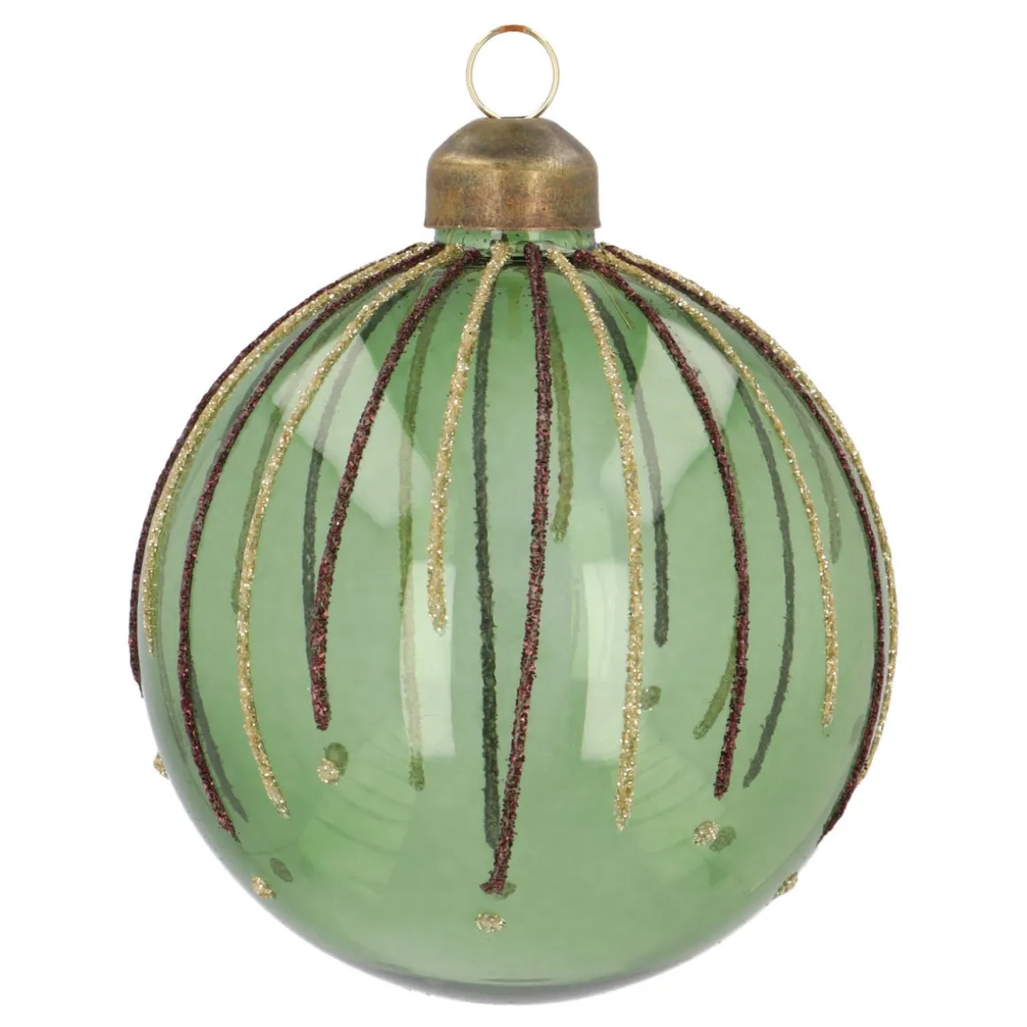 Green Christmas Bauble With Glitter Lines