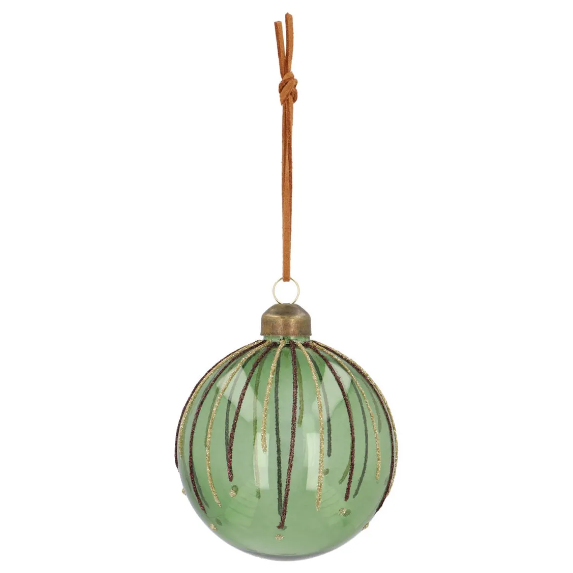 Green Christmas Bauble With Glitter Lines