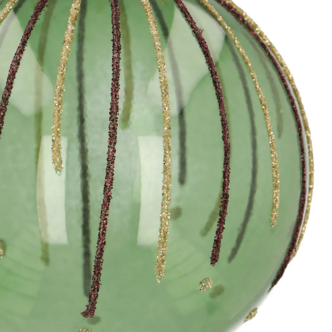 Green Christmas Bauble With Glitter Lines