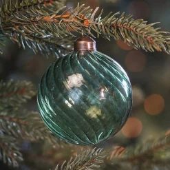 Green Christmas Bauble With Natural Swirls