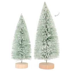 Green Christmas Tree On Wooden Base With Snow