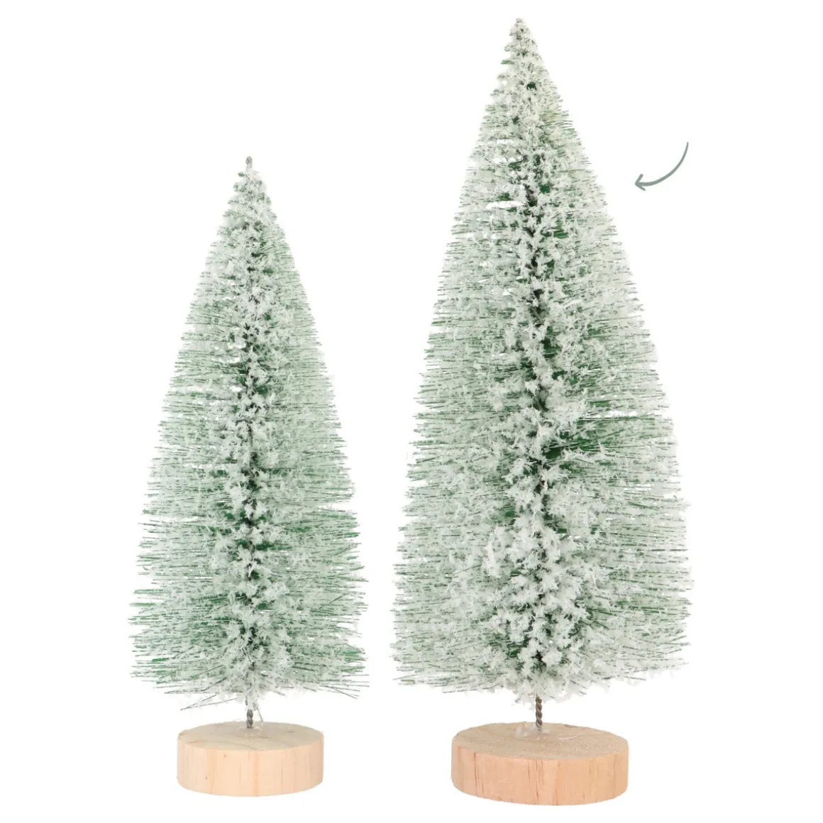 Green Christmas Tree On Wooden Base With Snow