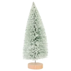 Green Christmas Tree On Wooden Base With Snow