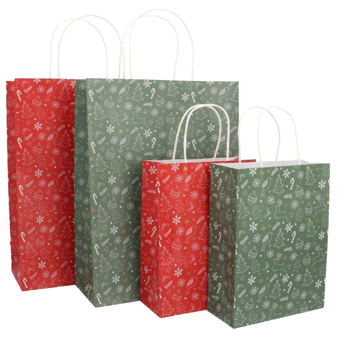 Green Gift Bag With Cheerful Christmas Figures