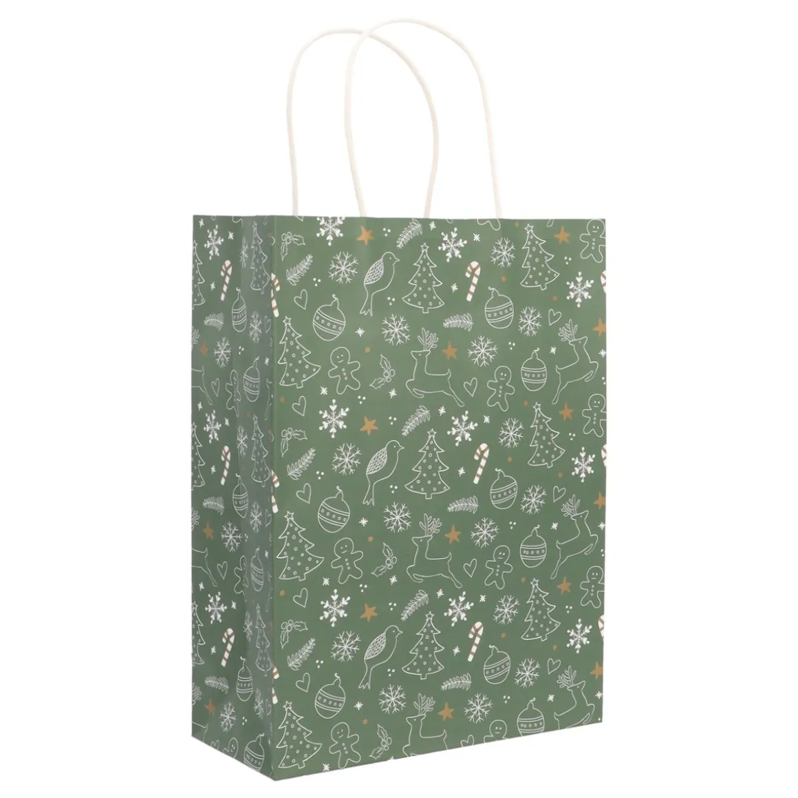 Green Gift Bag With Cheerful Christmas Figures