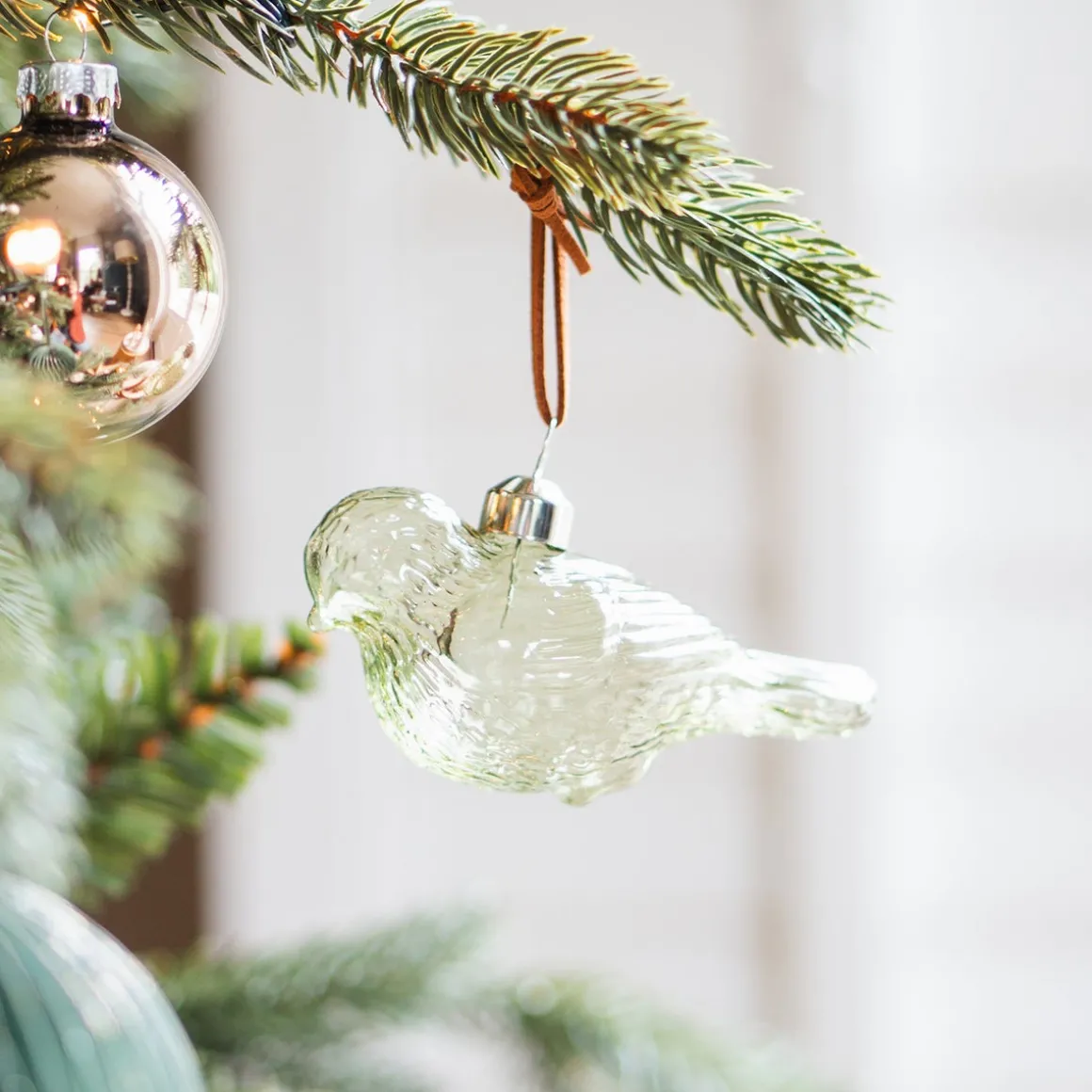 Green Glass Bird Christmas Ornament