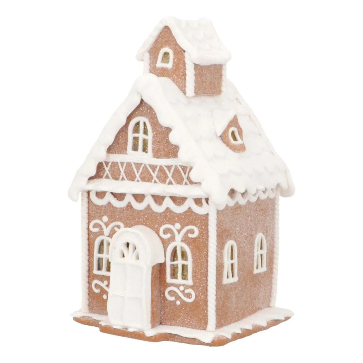 Handcrafted Clay Cookie Cottage | Light Brown | LED Glow | 19cm High