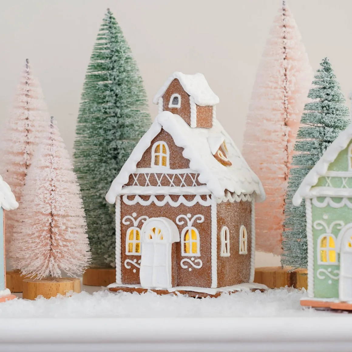 Handcrafted Clay Cookie Cottage | Light Brown | LED Glow | 19cm High