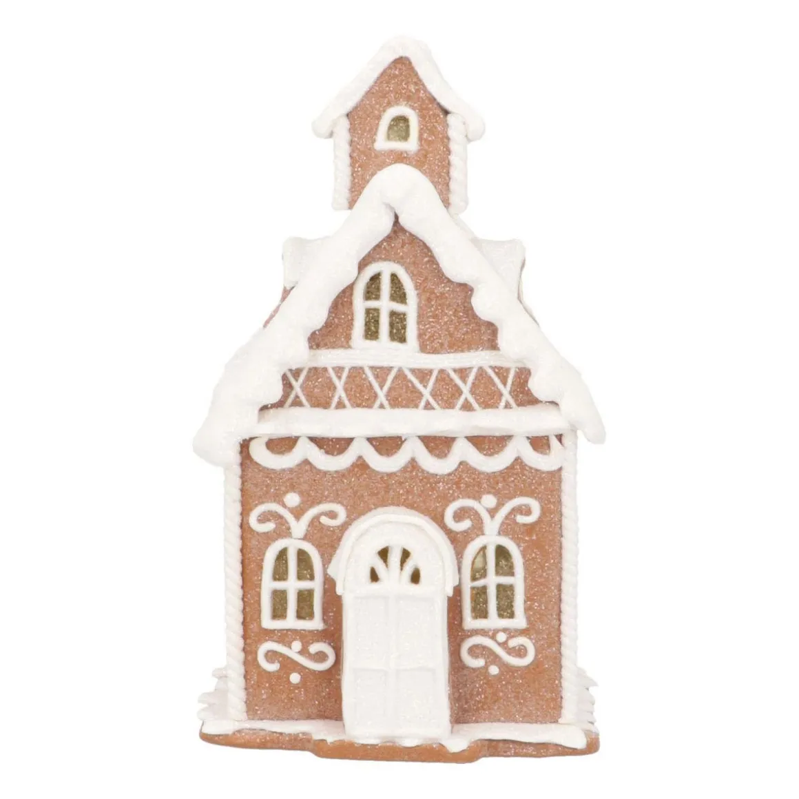 Handcrafted Clay Cookie Cottage | Light Brown | LED Glow | 19cm High