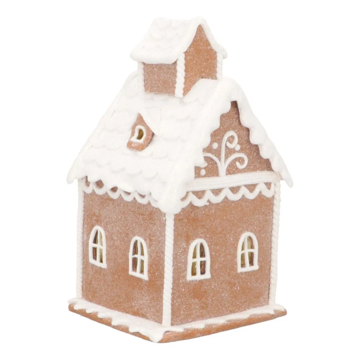 Handcrafted Clay Cookie Cottage | Light Brown | LED Glow | 19cm High