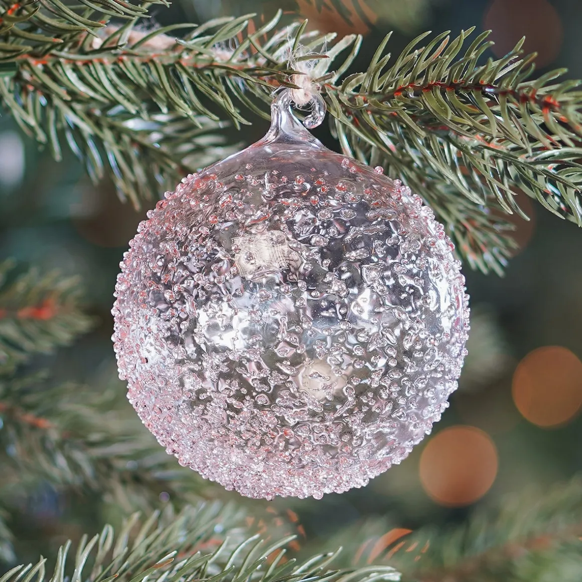 Handmade Pastel Pink Christmas Bauble With Speckles