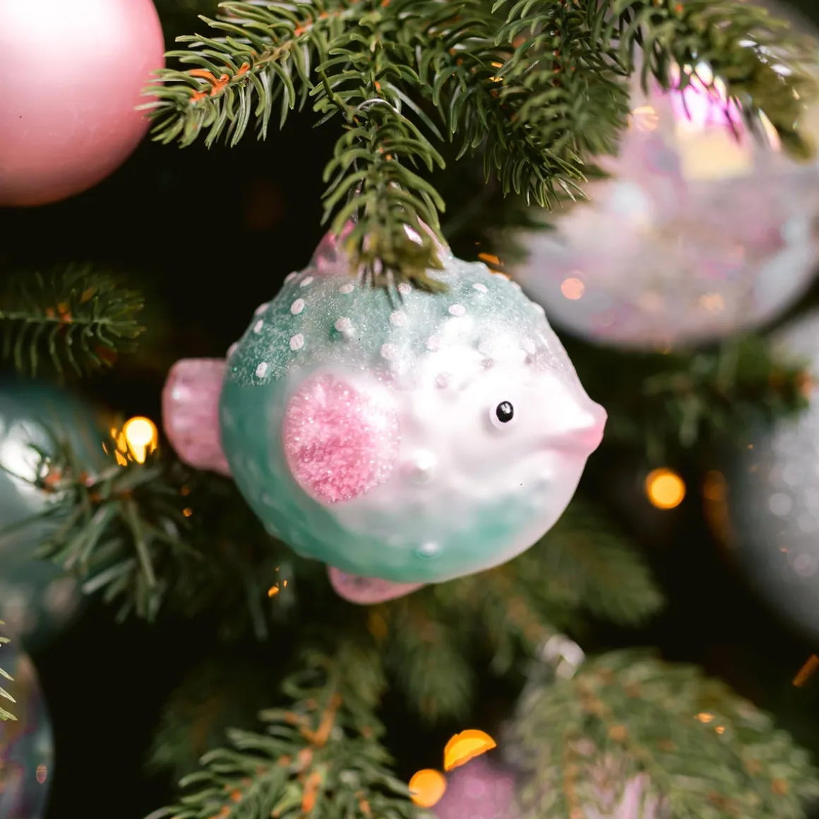 Hanger Blowfish Green Glass 10 Cm