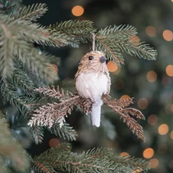 Hanger Brown Bird 12cm With Glitter