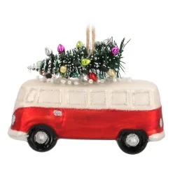 Hanger Car With Tree Red Silver Glass 11 Cm