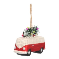 Hanger Car With Tree Red Silver Glass 11 Cm