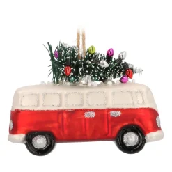 Hanger Car With Tree Red Silver Glass 11 Cm