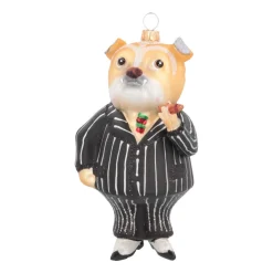Hanger Dog With Cigar Black Glass 15 Cm
