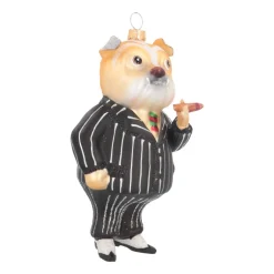 Hanger Dog With Cigar Black Glass 15 Cm